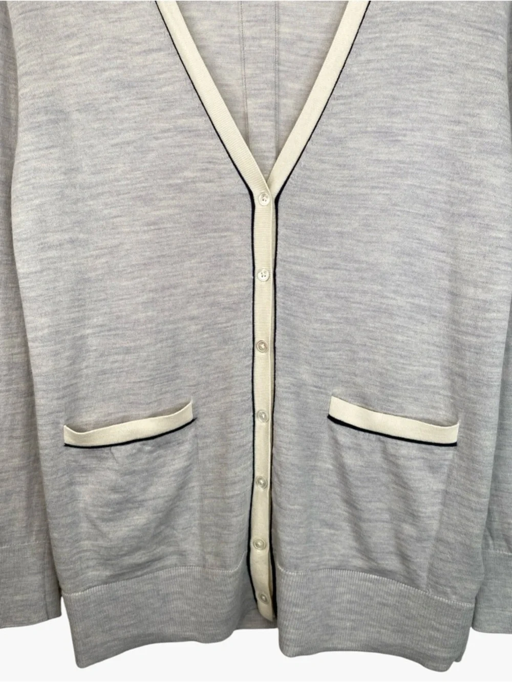 BANANA REPUBLIC 100% Merino Wool Cardigan - Heathered Gray/Cream- Size S - Picture 5 of 5